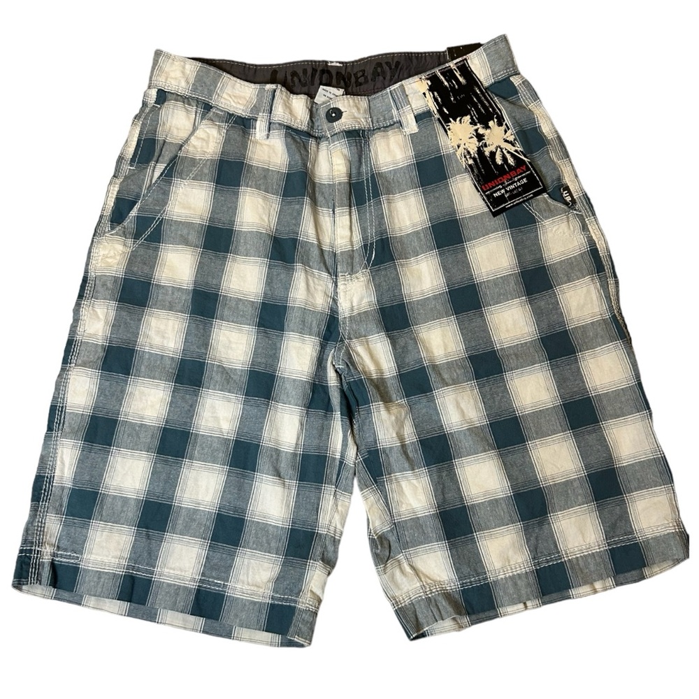 NWT UNIONBAY Men’s Plaid Cotton Shorts Size 32 Blue